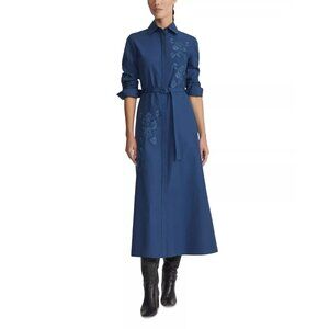 1198$ Lafayette 148 New York Baroque Embroidered Dress Belted Waist Size 4 Blue